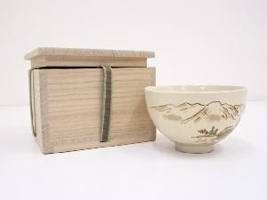 京焼　原平造　色絵風景茶碗